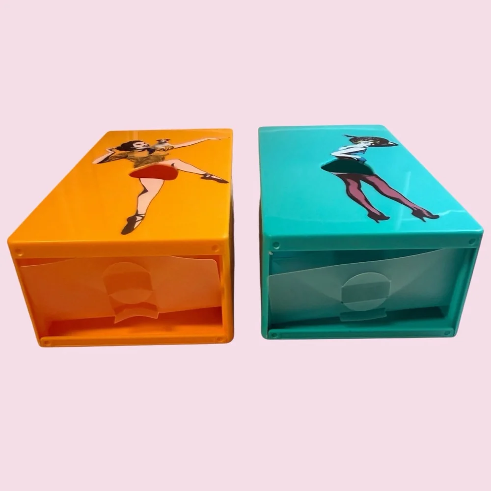 Retro Pin Up Girl Flying Skirt Tissue Box Dispenser Wall Mount Set Orange Teal